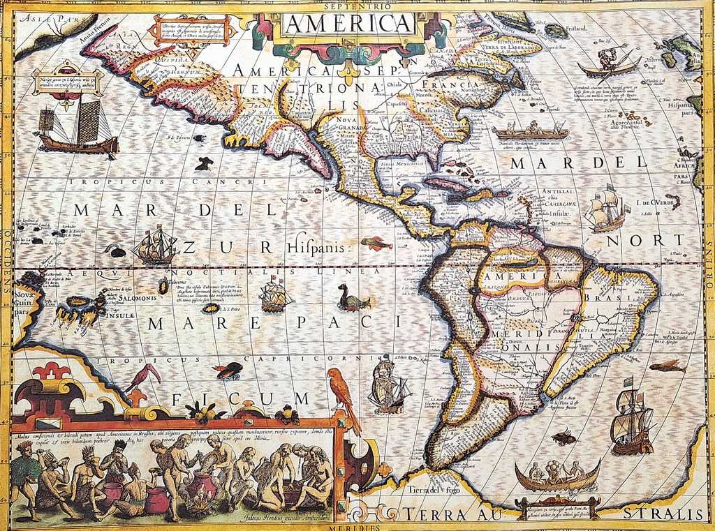 Mappa dell’America 1628 - ristampa J. Hondius con possibilità di personalizzazione con incisione - regalo ideale per viaggiatori e appassionati di storia - dimensioni 37,5 x 50 cm