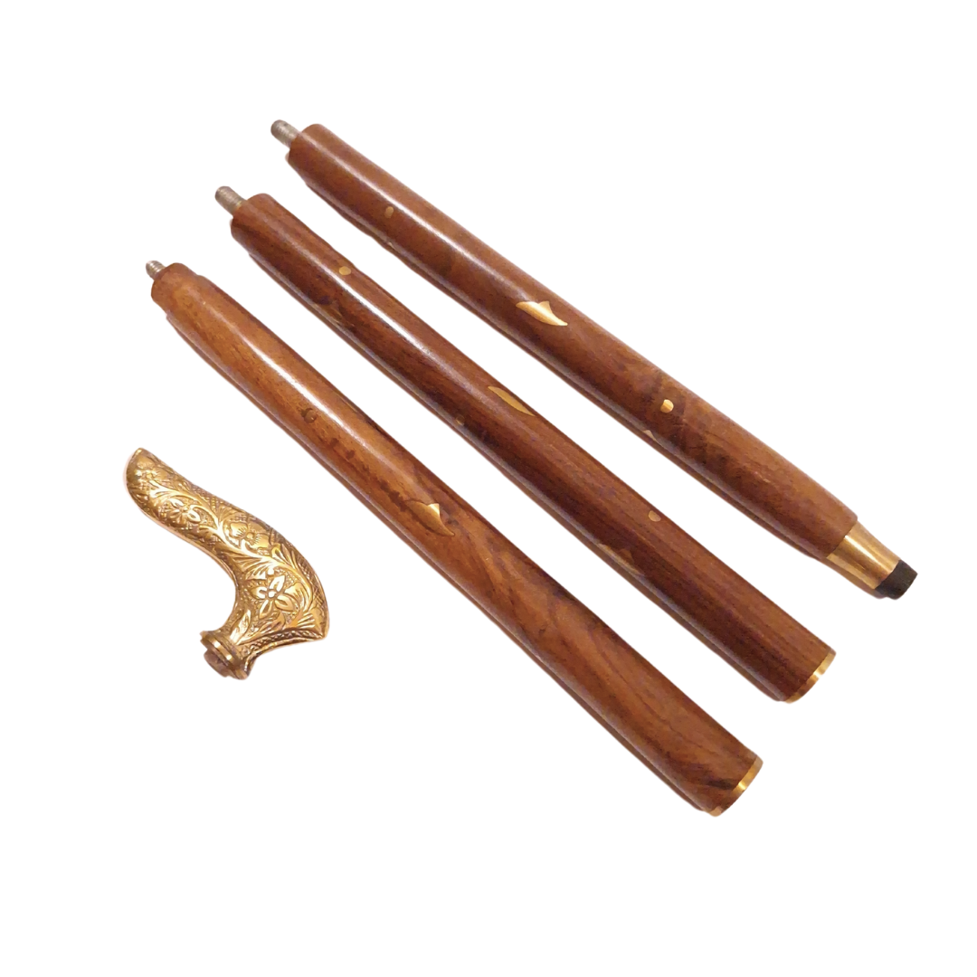 Bastone pieghevole per camminare DNU-015 con manico in legno e impugnatura in ottone