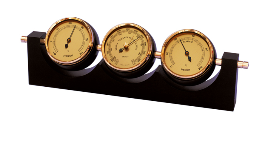 Stazione meteorologica esclusiva Fischer 7894-22 in ottone e mogano con incisione personalizzata - barometro, termometro e igrometro come regalo in stile classico, dimensioni 29x7,3 cm