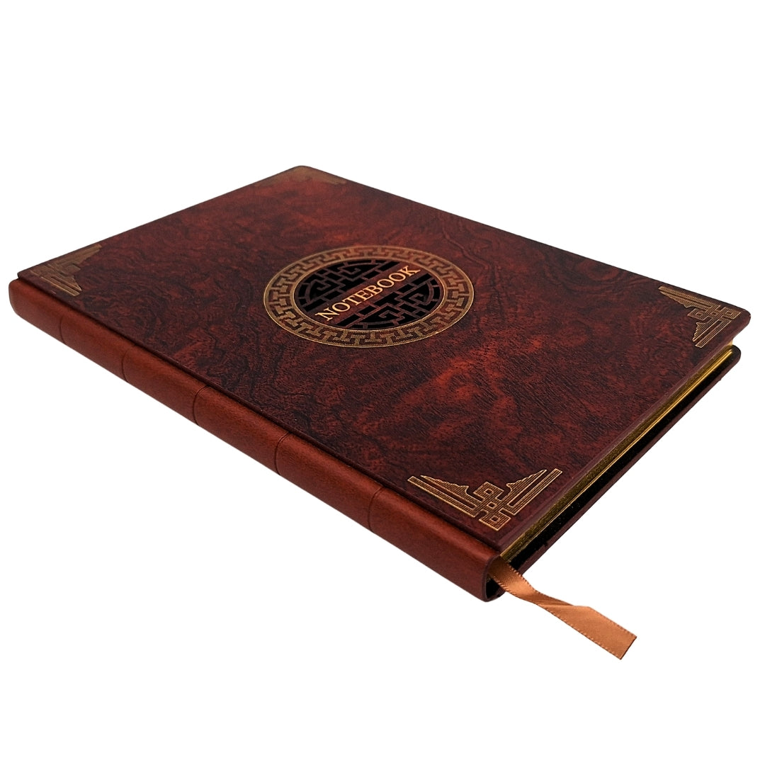 Elegante taccuino A5 con copertina in legno e incisione personalizzata – diario di lusso da regalo con bordi dorati e carta di alta qualità color marrone