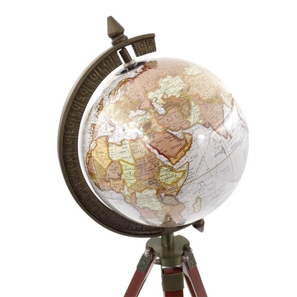 Elegante Globo Coloniale su Treppiede in Legno NC2140 con Altezza Regolabile fino a 78 cm, Mappa Laminata in Toni di Bianco e Marrone, Ideale come Regalo con Possibilità di Personalizzazione Incisa