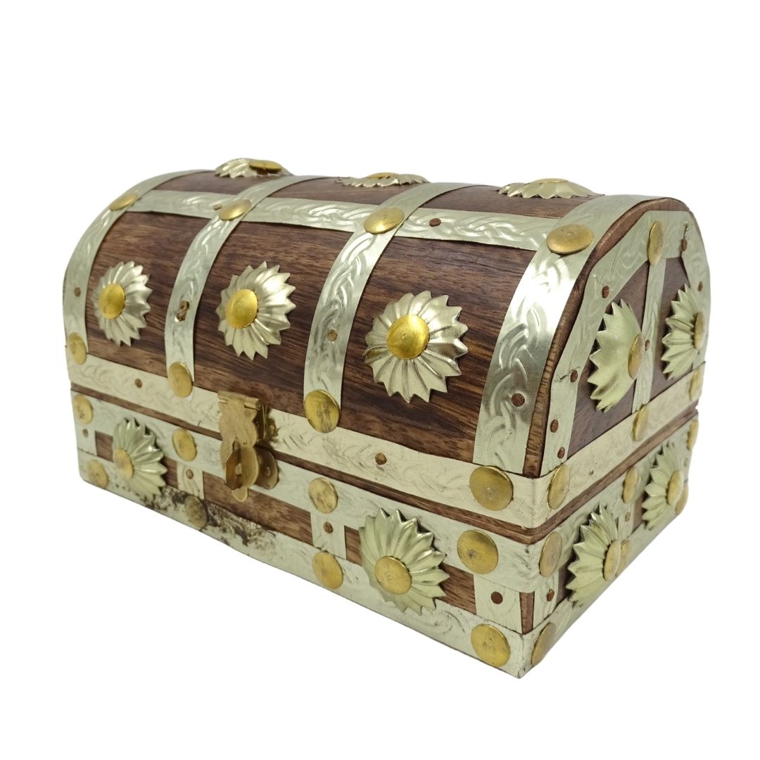 Scatola in legno per oggetti vari SE14 con possibilità di personalizzazione incisione, marrone e oro, ideale come regalo – 16x9,5x10 cm