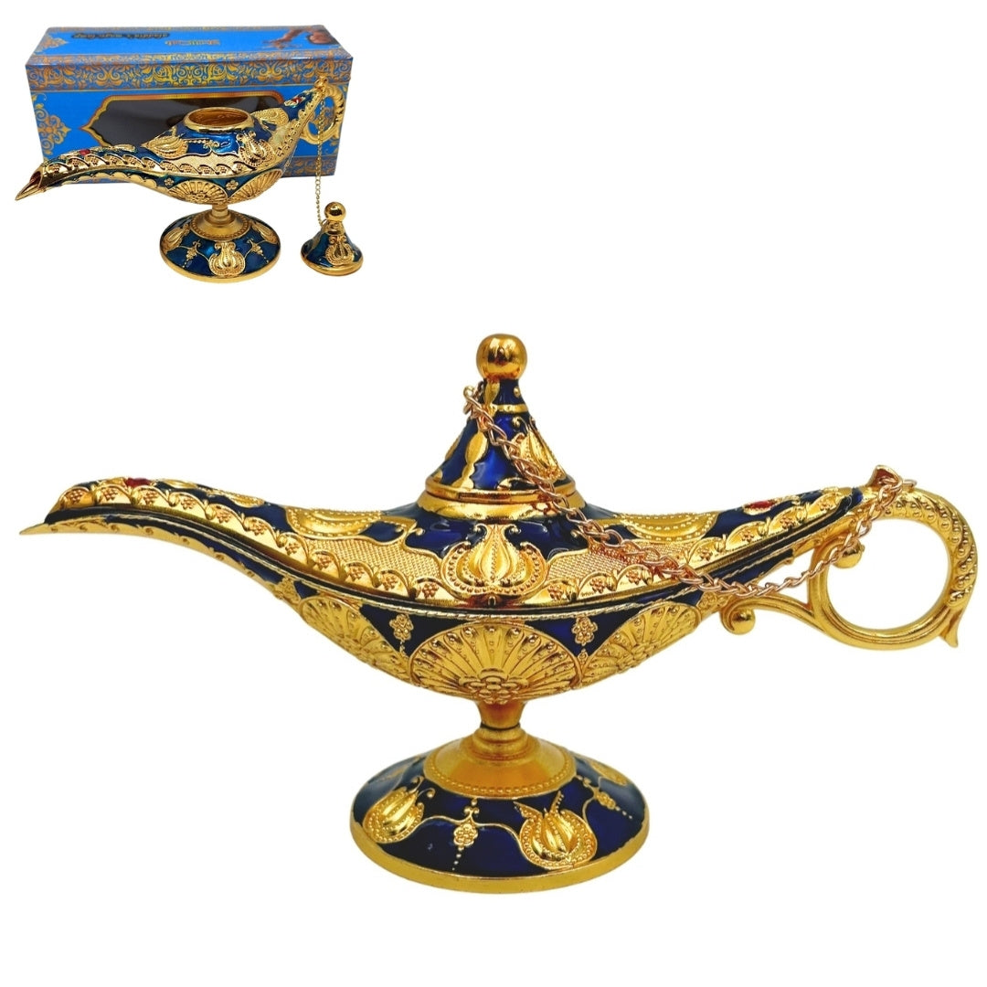 Lampada di Aladino LABB con decorazioni metalliche color oro, blu navy scuro, 22 x 7 x 11 cm