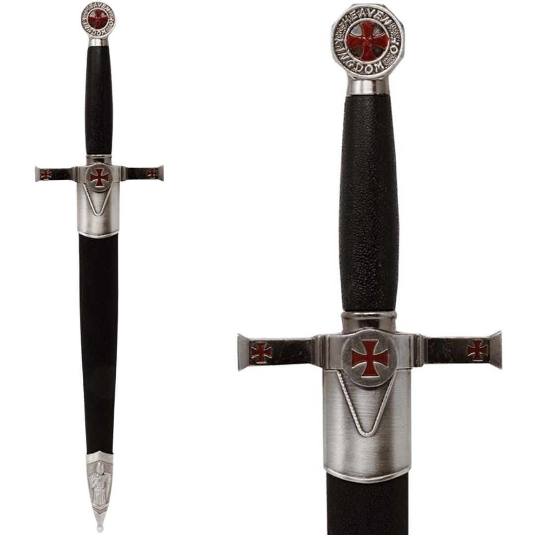 Pugnale decorativo dei Templari con fodero e incisione - Replica in acciaio inossidabile, 40 cm