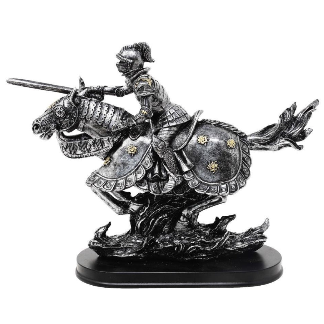 Statuetta Cavaliere a cavallo 31 cm – Polyresina dipinta a mano con possibilità di personalizzazione incisione