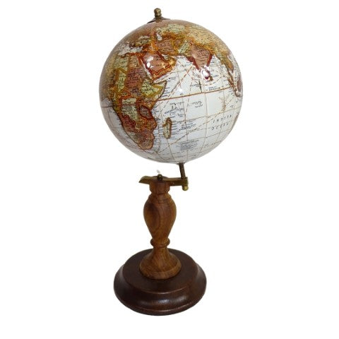 Elegante mappamondo decorativo su base in legno con possibilità di personalizzazione tramite incisione, 27 cm, marrone scuro, ideale come regalo