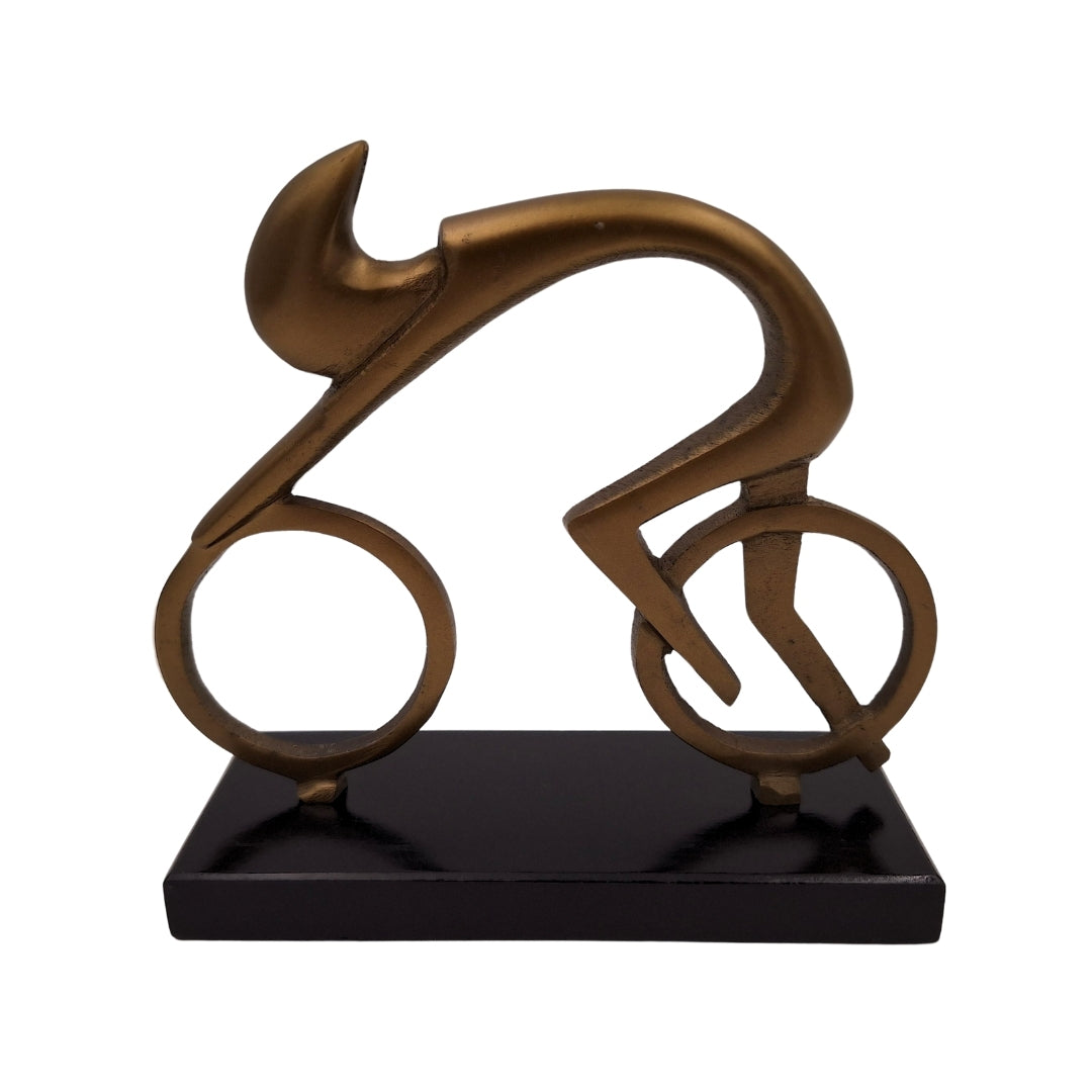 Statuetta ciclista VB26/9 con incisione - Elegante regalo per ciclisti, altezza 18 cm, ottone e nero, decorazione minimalista per interni