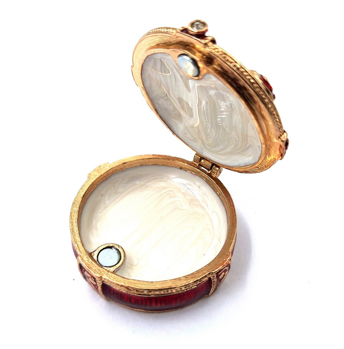 Scatoletta regalo esclusiva in metallo con cristalli B0118-08 in colore rosso e oro, possibilità di personalizzazione tramite incisione, ideale per gioielli e regalo elegante per ogni donna, dimensioni 4x4x1 cm, stile glamour