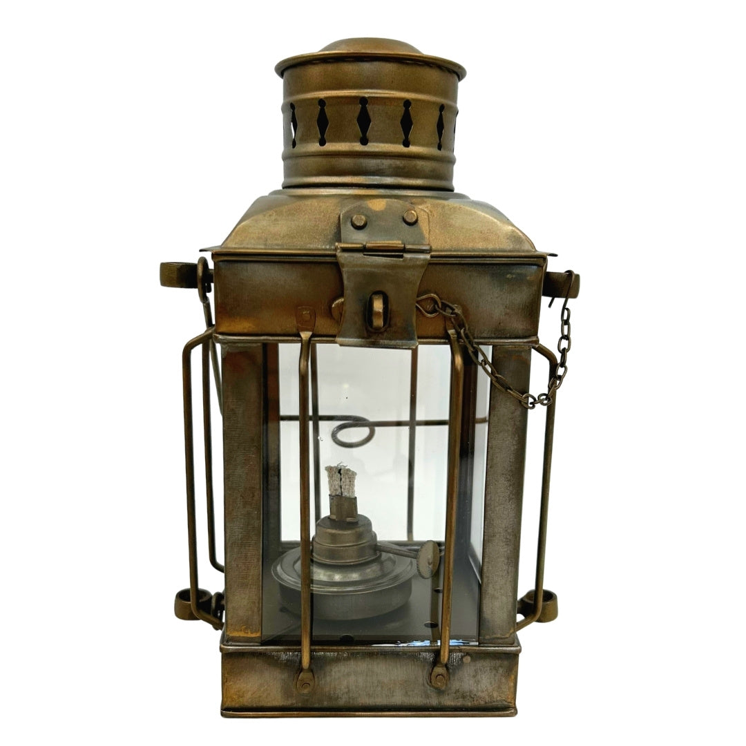 Lampada a petrolio retrò in acciaio LT608 color ottone anticato con possibilità di incisione