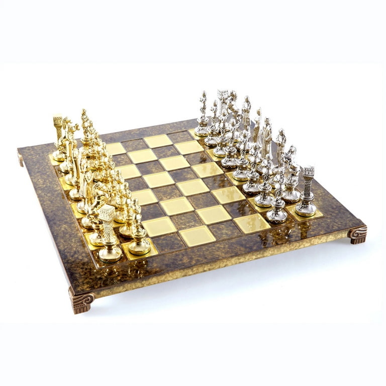 Scacchi in metallo esclusivi Rinascimento S9BRGS 36x36 cm oro-argento con possibilità di incisione personalizzata