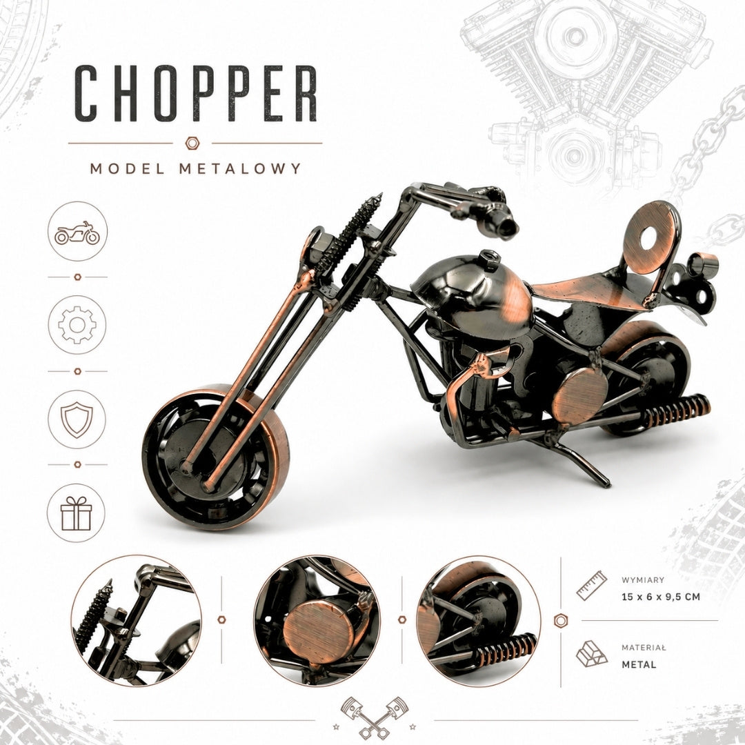 Modello di motocicletta Chopper M33 con incisione - Metallo, color rame-antracite, 15x6x9,5 cm