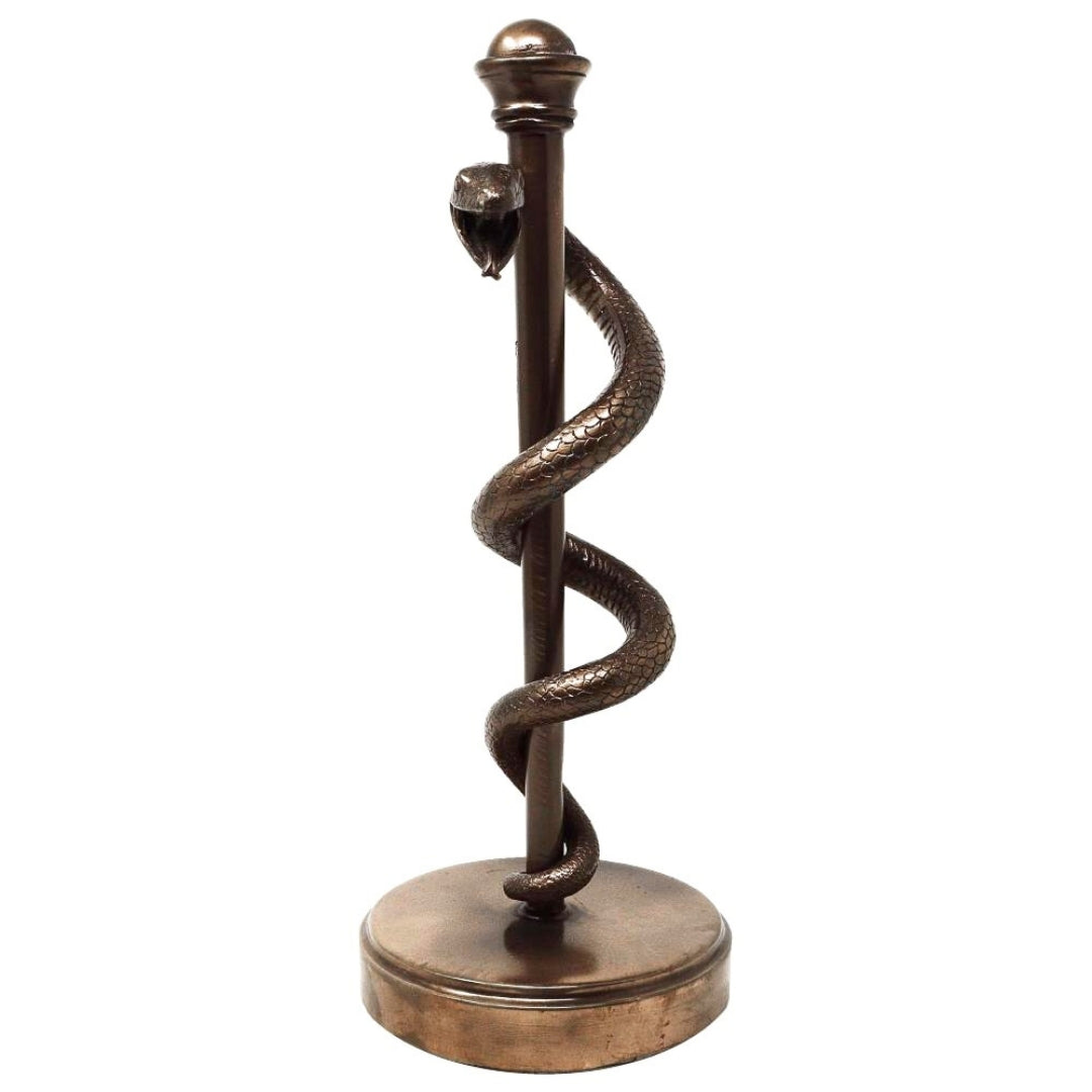 Figura Bastone di Esculapio 30 cm in resina - regalo personalizzato per medici, infermieri o farmacisti - decorazione marrone/ottone con incisione