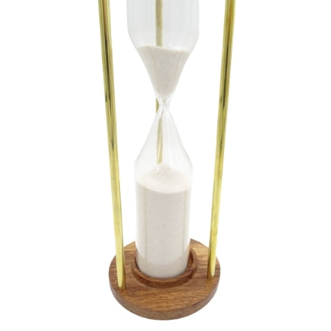 Clessidra in ottone e legno da 30 min, personalizzabile con incisione: un regalo elegante per ogni occasione, altezza 30,5 cm, sabbia bianca, materiali classici