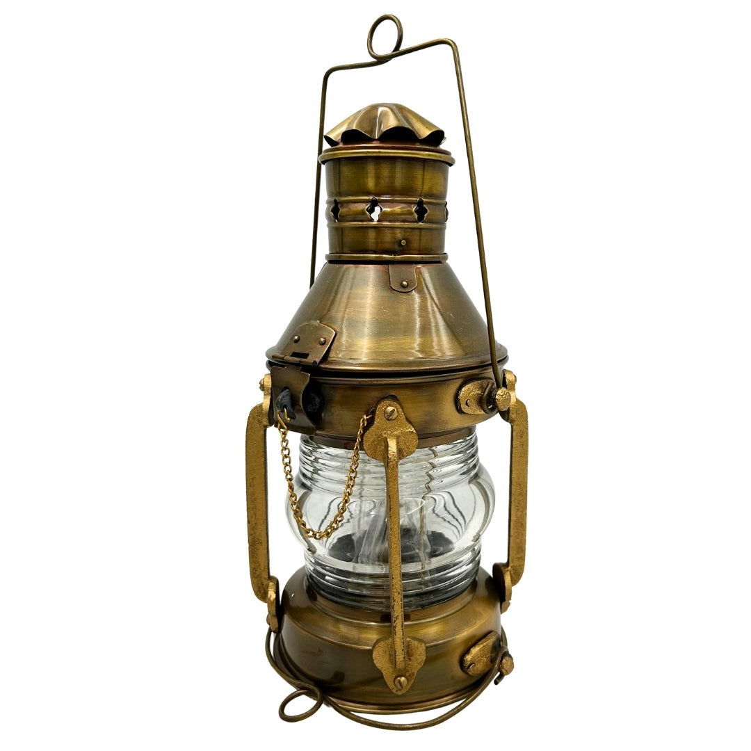 Lampada da marinaio in metallo retrò 34 cm con possibilità di personalizzazione tramite incisione in colore ottone invecchiato