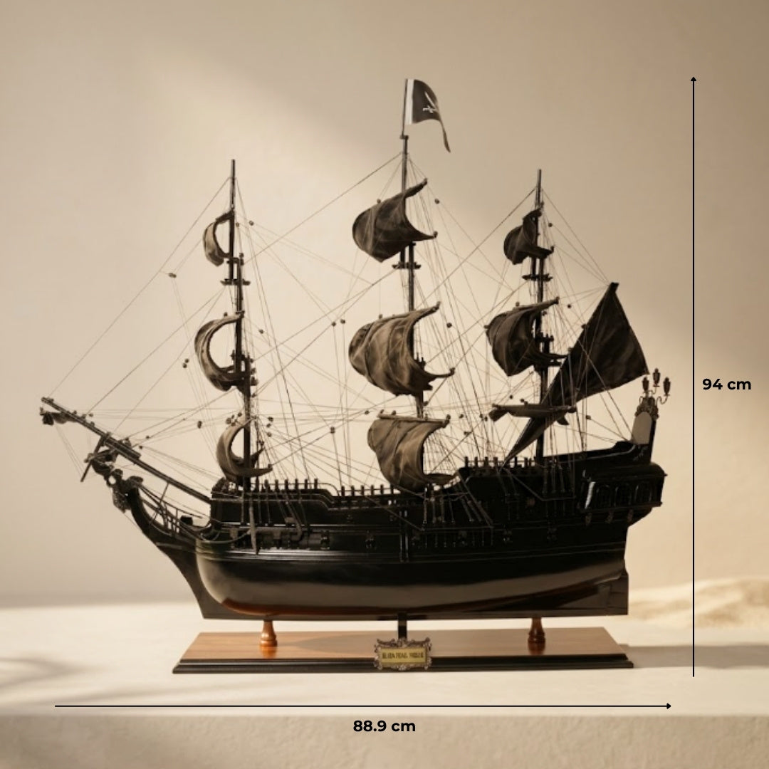 Modello di Nave Pirata Perla Nera BP80R con possibilità di incisione personalizzata, lunghezza 89 cm, regalo esclusivo per ogni occasione, artigianato artistico, base in legno