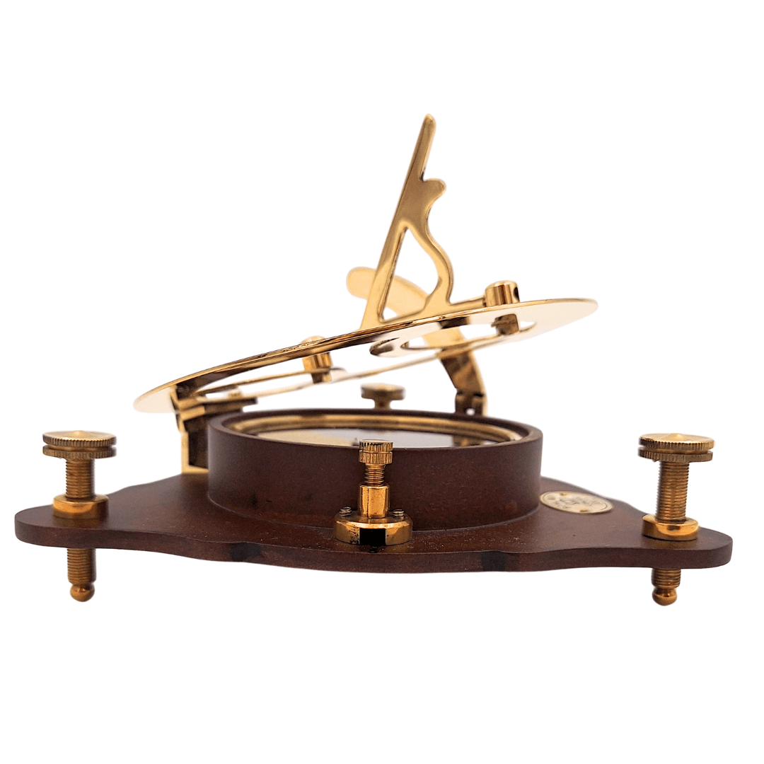 Elegante bussola in ottone con orologio solare su base in legno C064 con possibilità di incisione personalizzata