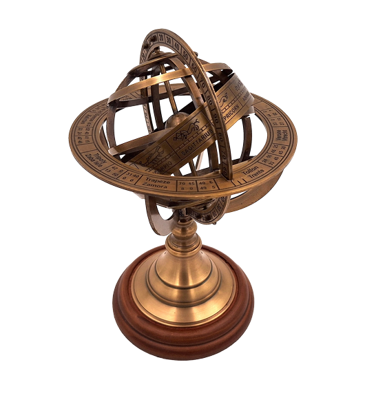 Astrolabio in ottone 21 cm con base in legno - Regalo personalizzato per appassionati di astronomia in colore oro