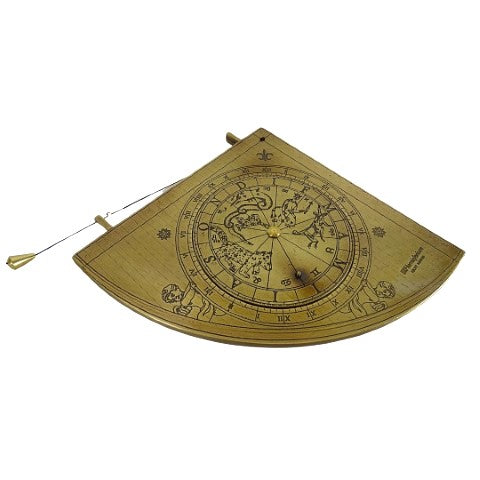 Quadrante Solare in Ottone Gunter H39 con base in legno, possibilità di personalizzazione incisa, regalo ideale per appassionati di astronomia, altezza 17 cm, elegante confezione regalo