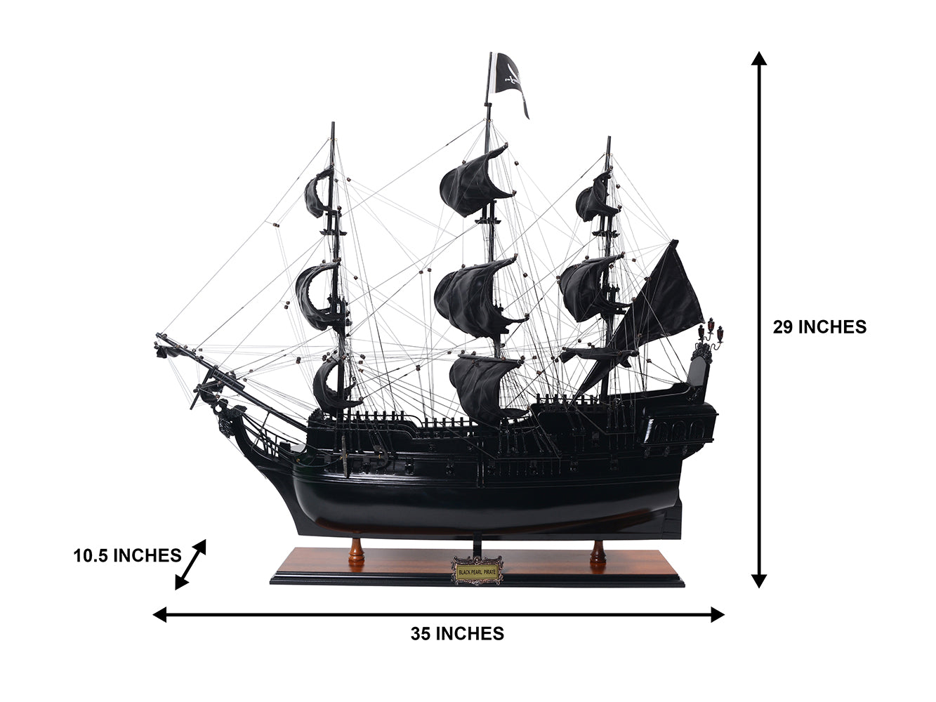 Modello di Nave Pirata Perla Nera BP80R con possibilità di incisione personalizzata, lunghezza 89 cm, regalo esclusivo per ogni occasione, artigianato artistico, base in legno