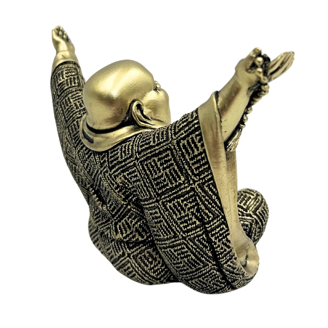 Statuetta di Buddha gioioso in oro con possibilità di incisione personalizzata - elegante decorazione regalo alta 17,1 cm in polyresina, simbolo di ricchezza e felicità