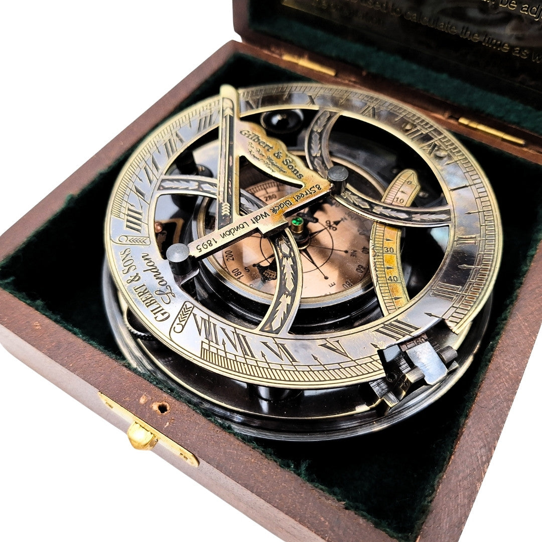 Bussola in ottone con orologio solare in scatola di legno con possibilità di incisione