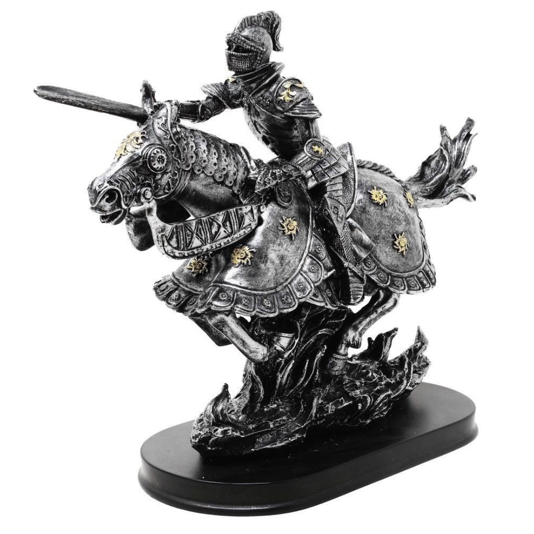 Statuetta Cavaliere a cavallo 31 cm – Polyresina dipinta a mano con possibilità di personalizzazione incisione