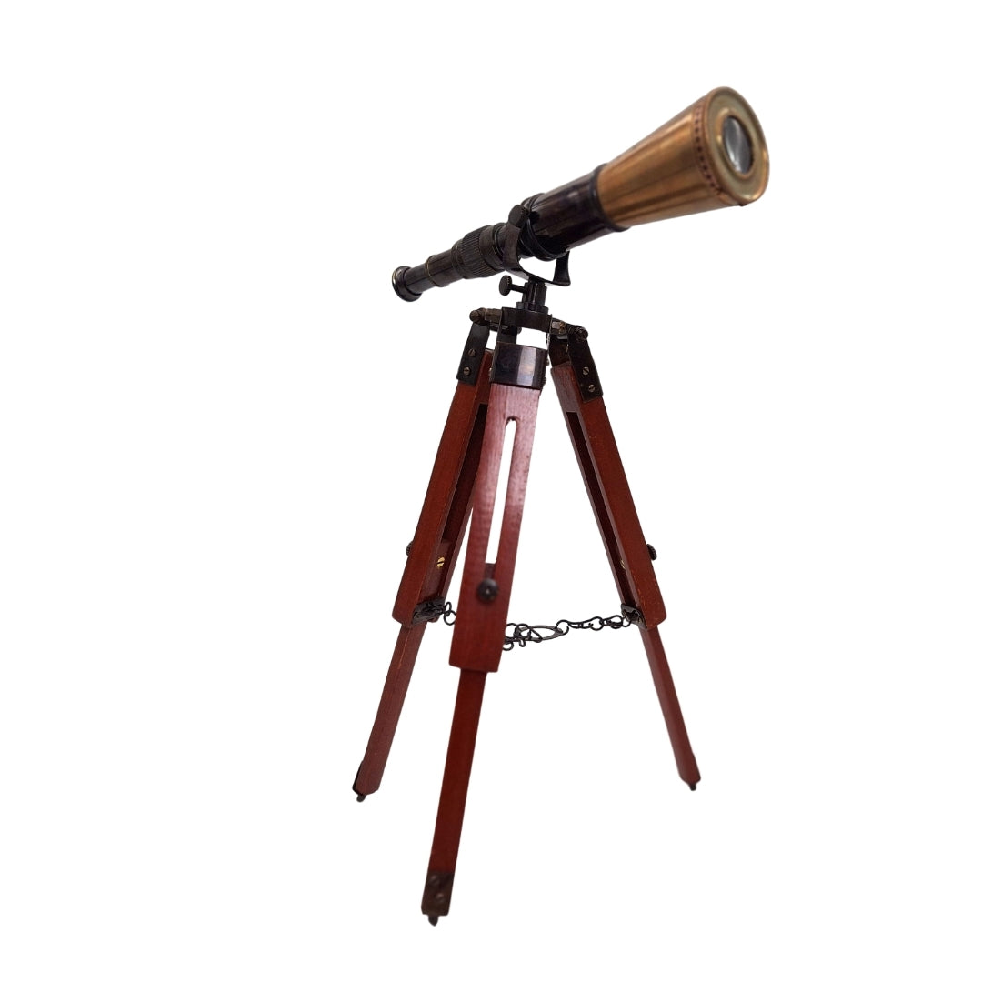 Cannocchiale in Ottone su Treppiede con Possibilità di Personalizzazione Incisa - Elegante Elemento Decorativo da Regalo, Altezza Regolabile fino a 30 cm