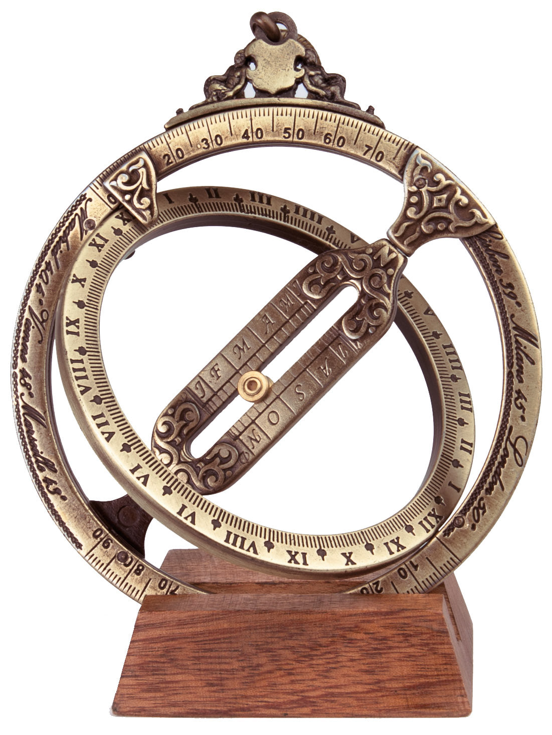 Orologio solare H21 con anelli astronomici, incisione personalizzata, elegante regalo da scrivania, altezza 12 cm, ottone e zama