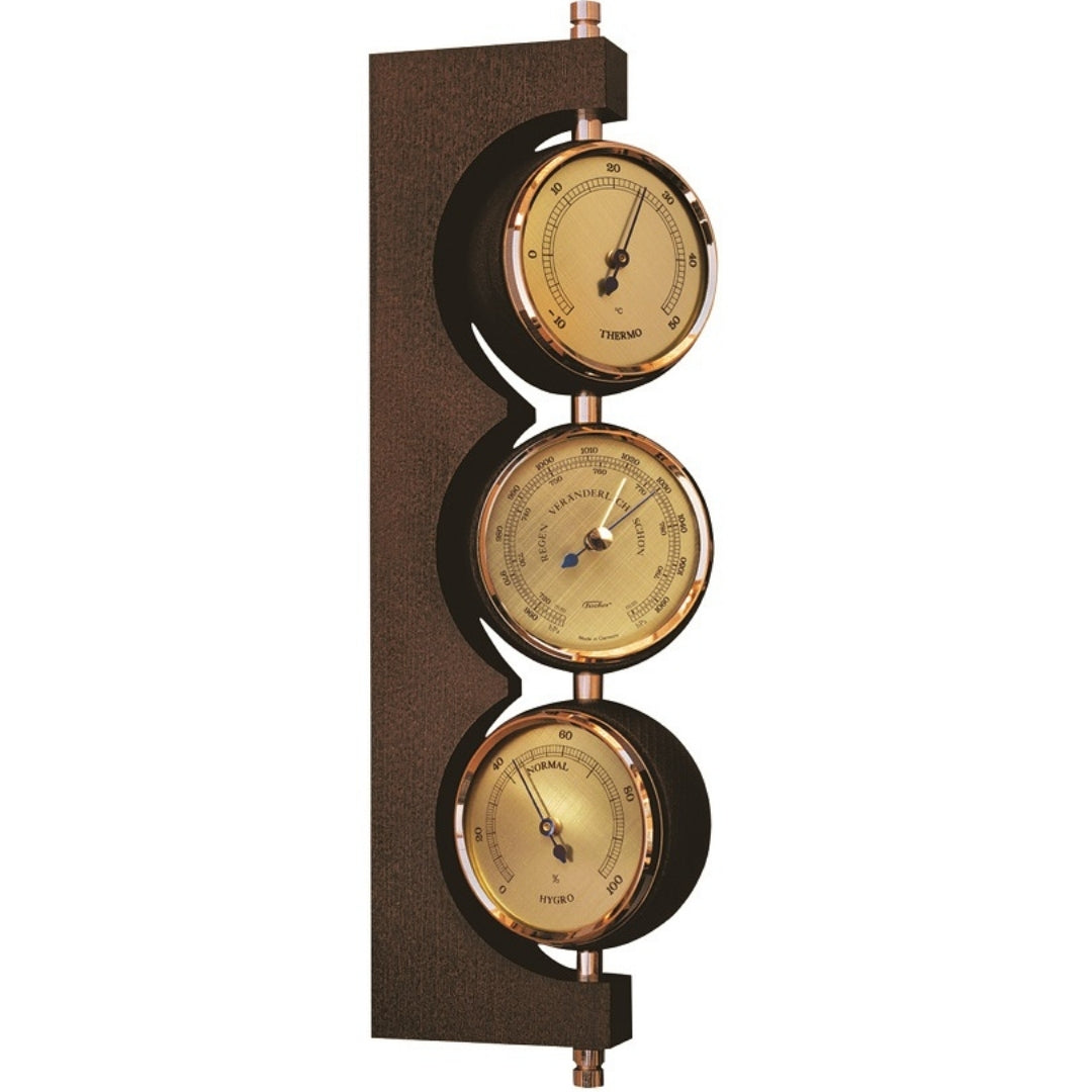Stazione meteorologica esclusiva Fischer 7894-22 in ottone e mogano con incisione personalizzata - barometro, termometro e igrometro come regalo in stile classico, dimensioni 29x7,3 cm