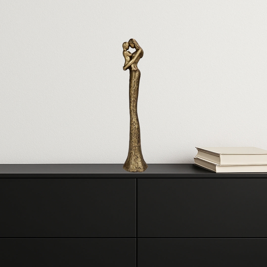 Statuetta moderna Madre con Bambino in oro con incisione personalizzata - altezza 27 cm - regalo ideale per la festa della mamma, compleanni o inaugurazioni - stile glamour con elementi neri - polyresina