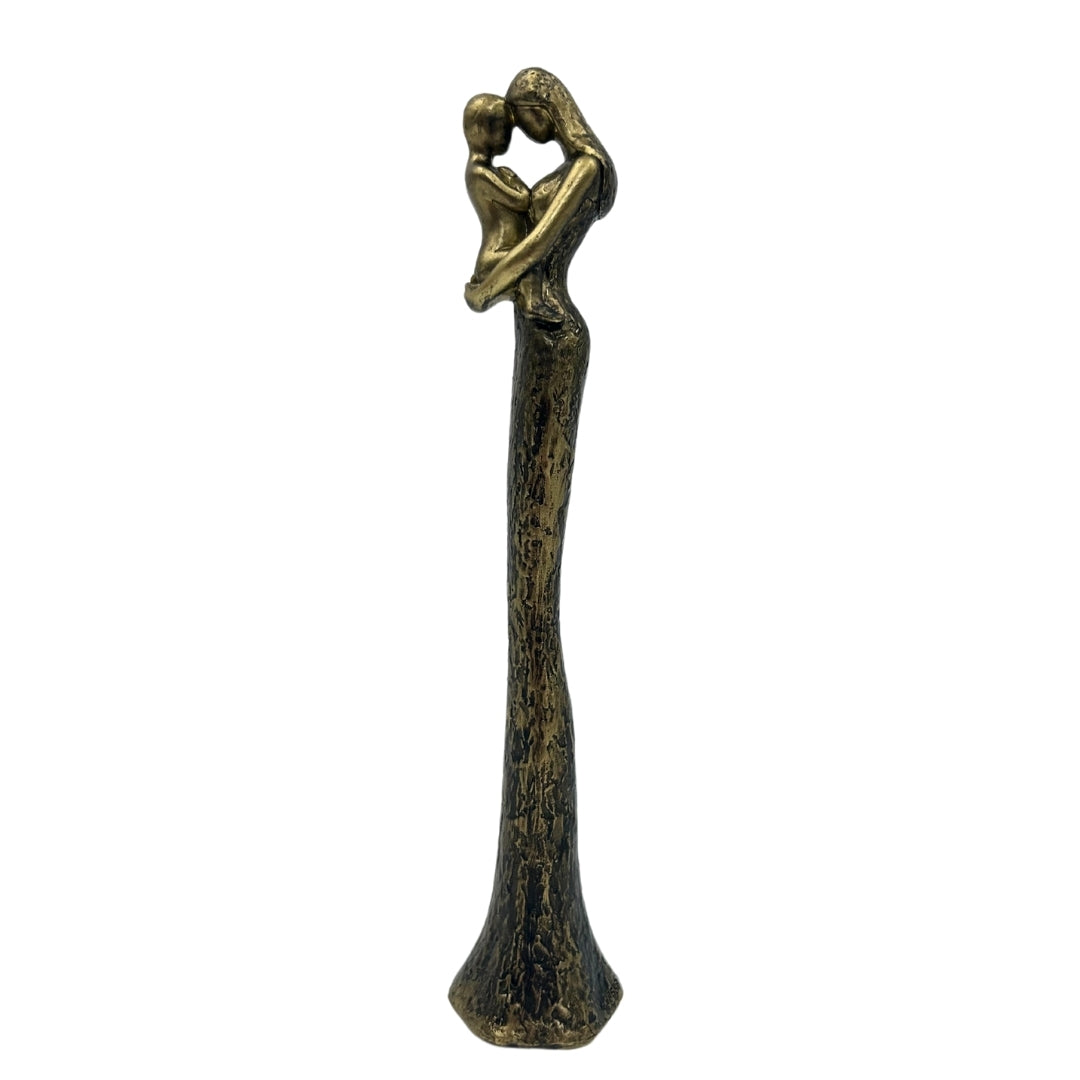 Statuetta moderna Madre con Bambino in oro con incisione personalizzata - altezza 27 cm - regalo ideale per la festa della mamma, compleanni o inaugurazioni - stile glamour con elementi neri - polyresina