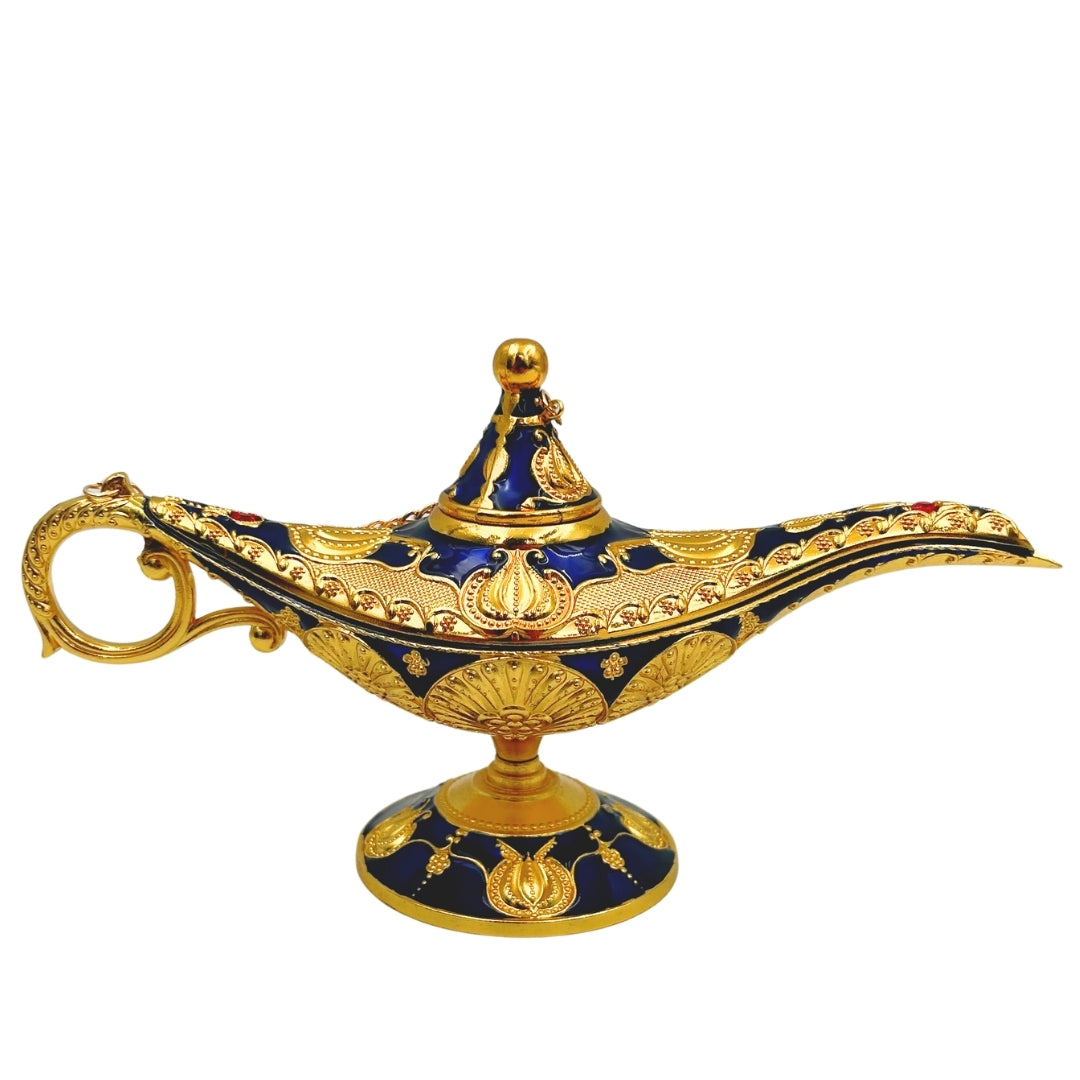 Lampada di Aladino LABB con decorazioni metalliche color oro, blu navy scuro, 22 x 7 x 11 cm