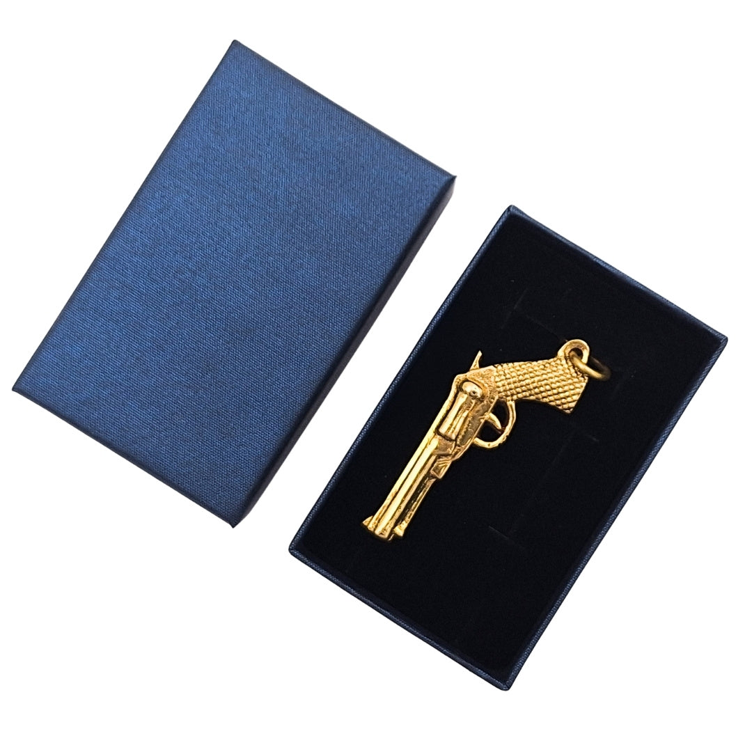 Portachiavi in ottone con revolver in elegante scatola - Gadget per appassionati di western – KRT19A