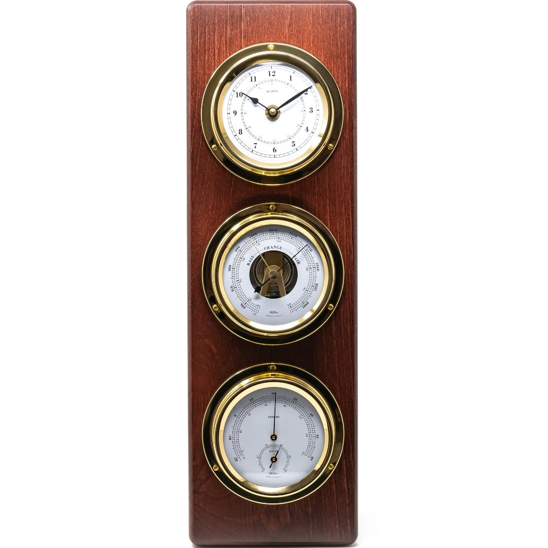 Stazione meteorologica marina esclusiva Fischer con incisione - mogano, ottone, 510 mm