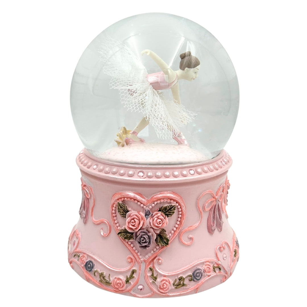 Ballerina danzante in sfera di vetro 15 cm con incisione personalizzata - elegante carillon con base pastello e melodia Lago dei Cigni