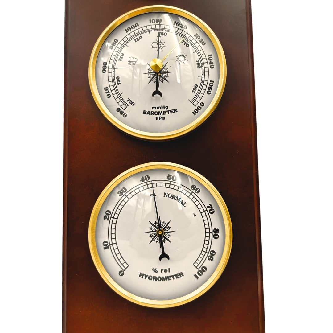 Elegante Stazione Meteo Retrò 36 cm con Incisione – Barometro, Termometro, Igrometro in Custodia in Legno