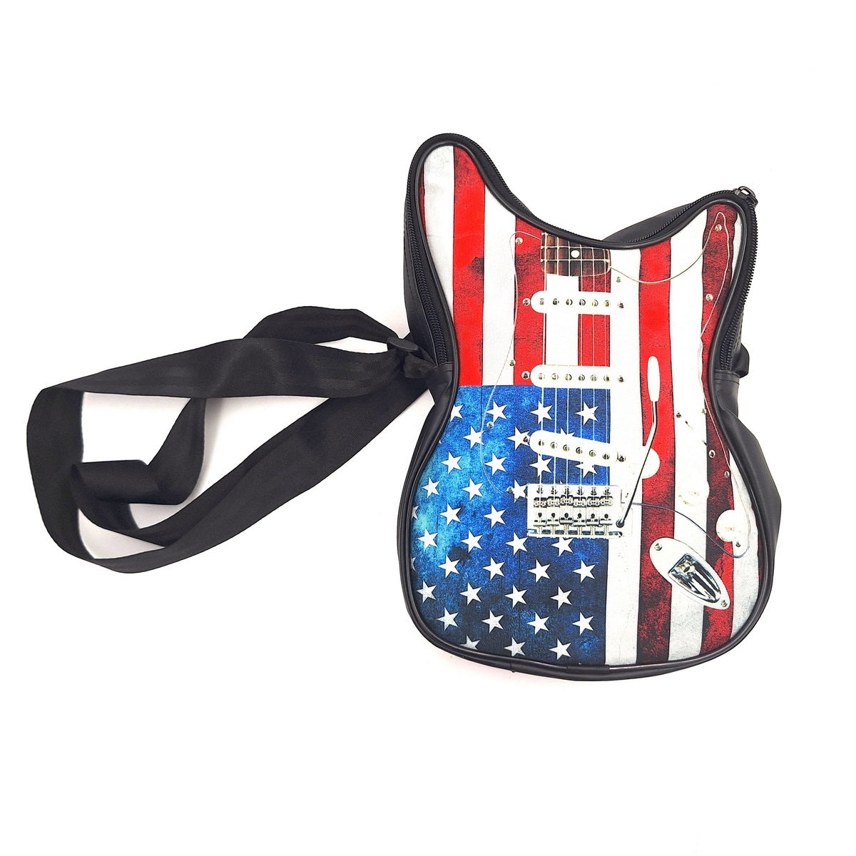 Borsa a tracolla a forma di chitarra con bandiera americana – impermeabile, con tracolla regolabile, possibilità di personalizzazione tramite incisione