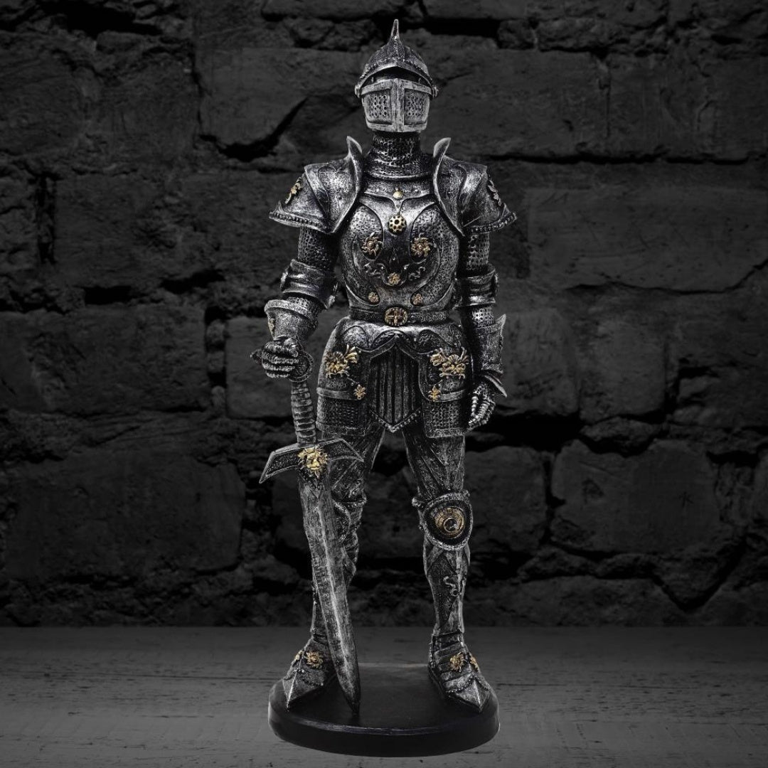 Figura Decorativa Cavaliere in Armatura 39 cm Argento con Possibilità di Incisione Personalizzata