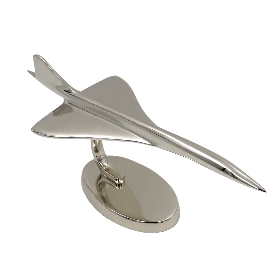 Modello metallico di aereo Concorde color argento con possibilità di personalizzazione tramite incisione