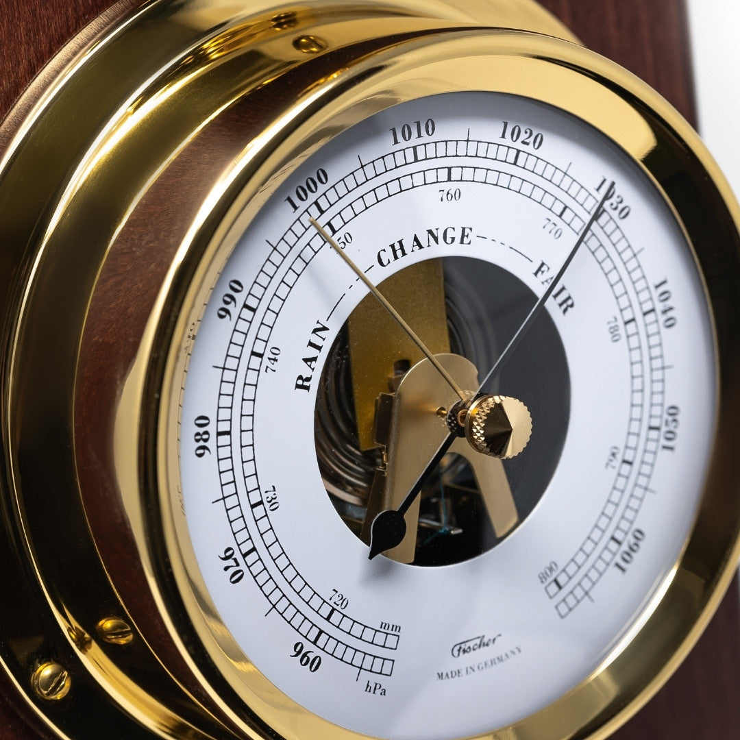 Stazione meteorologica marina esclusiva Fischer con incisione - mogano, ottone, 510 mm