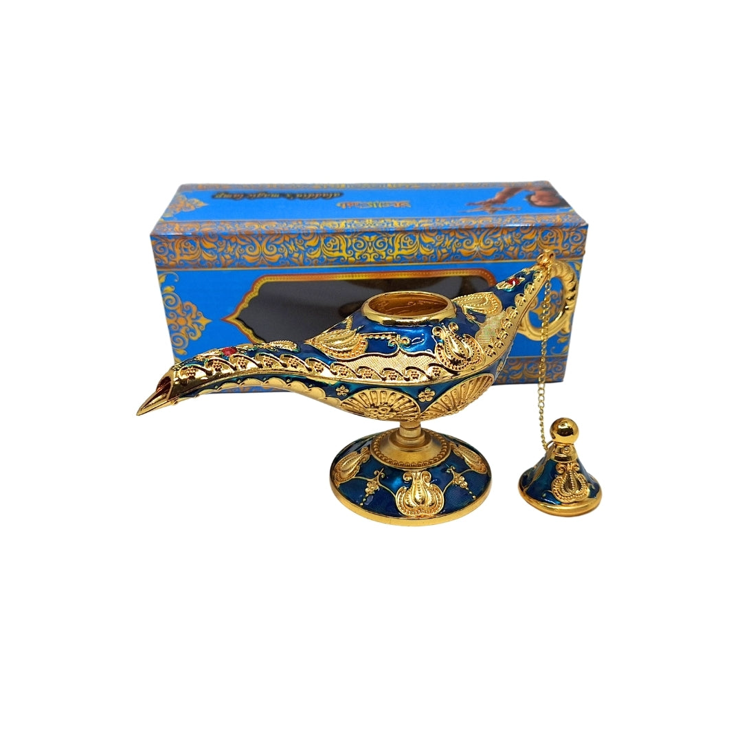 Lampada di Aladino LABB con decorazioni metalliche color oro, blu navy scuro, 22 x 7 x 11 cm