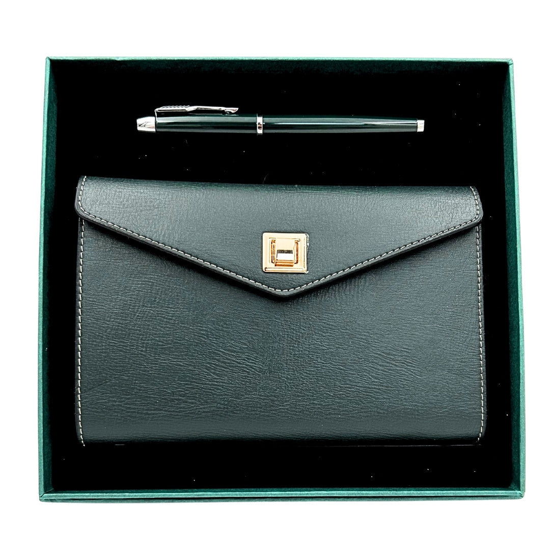 Elegante Set Regalo con Incisione Personalizzata - Taccuino in Pelle A6 con Penna di Alta Qualità in Scatola Regalo di Lusso