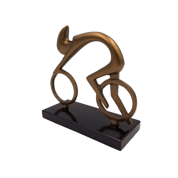 Statuetta ciclista VB26/9 con incisione - Elegante regalo per ciclisti, altezza 18 cm, ottone e nero, decorazione minimalista per interni