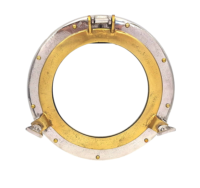 Specchio Oblò di Diametro 28 cm con Cornice Metallica in Argento o Oro con Possibilità di Personalizzazione Incisa