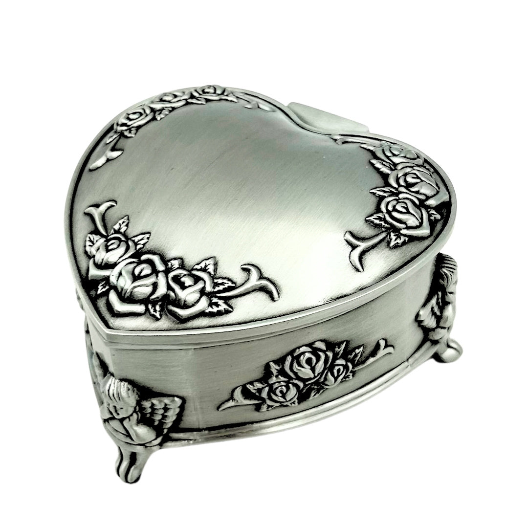 Scatola metallica a forma di cuore con possibilità di incisione personalizzata – regalo elegante per San Valentino, anniversario o compleanno, decorata con motivo di rosa, dimensioni 8,7 x 8,4 x 5,1 cm