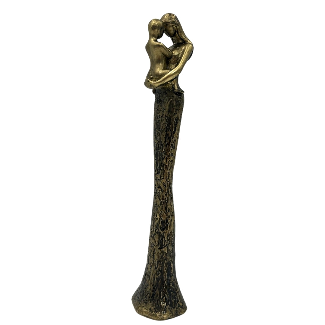Statuetta moderna Madre con Bambino in oro con incisione personalizzata - altezza 27 cm - regalo ideale per la festa della mamma, compleanni o inaugurazioni - stile glamour con elementi neri - polyresina