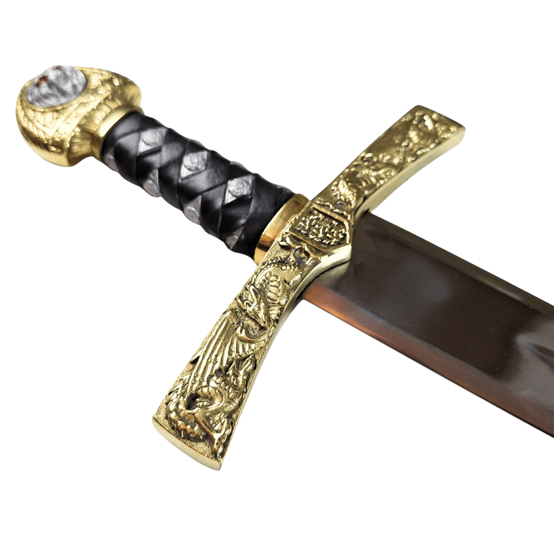 Replica della Spada Excalibur del Re Artù con Incisione – 98,5 cm, Lama in Acciaio, Impugnatura in Ottone