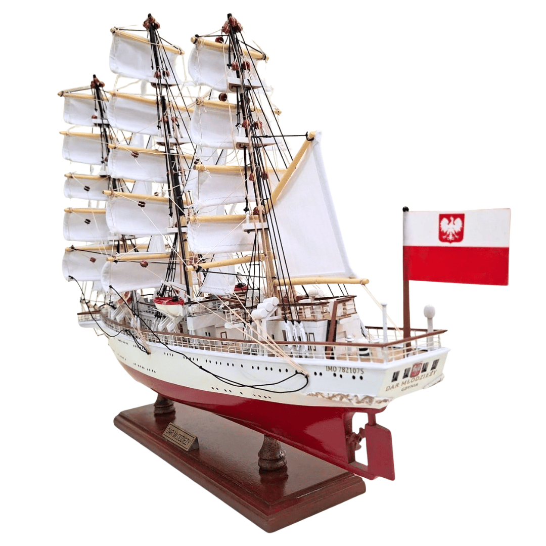 Modello esclusivo del veliero Dar Młodzieży XXL da 71 cm, con possibilità di personalizzazione tramite incisione
