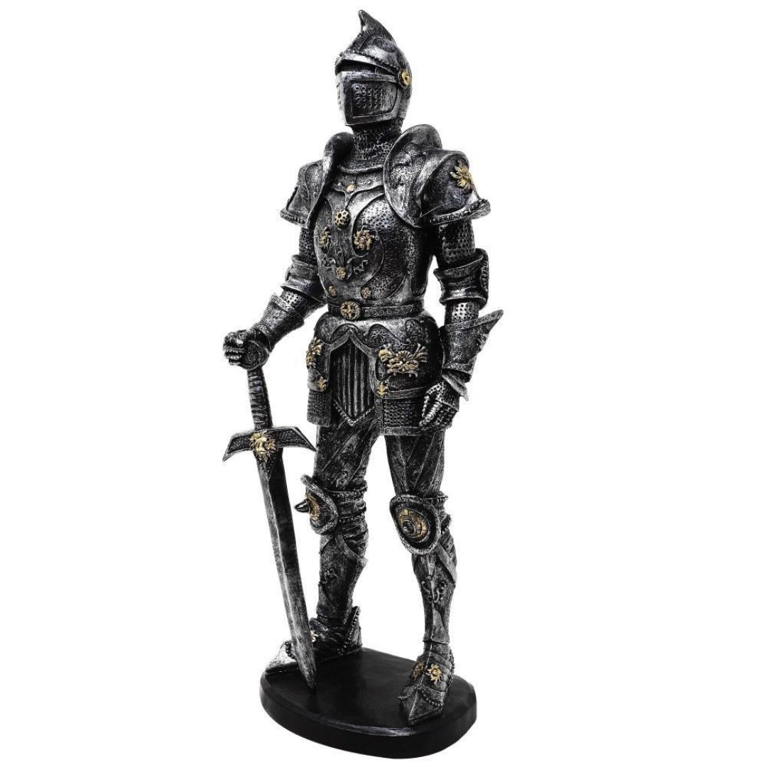 Figura Decorativa Cavaliere in Armatura 39 cm Argento con Possibilità di Incisione Personalizzata