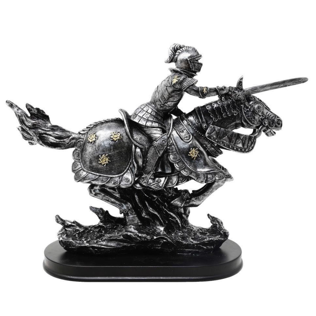 Statuetta Cavaliere a cavallo 31 cm – Polyresina dipinta a mano con possibilità di personalizzazione incisione